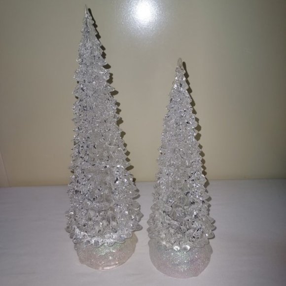 Vintage Cracker Barrel 12.5" and 10.5" Clear Acrylic Light Up Christmas Trees - Picture 6 of 10